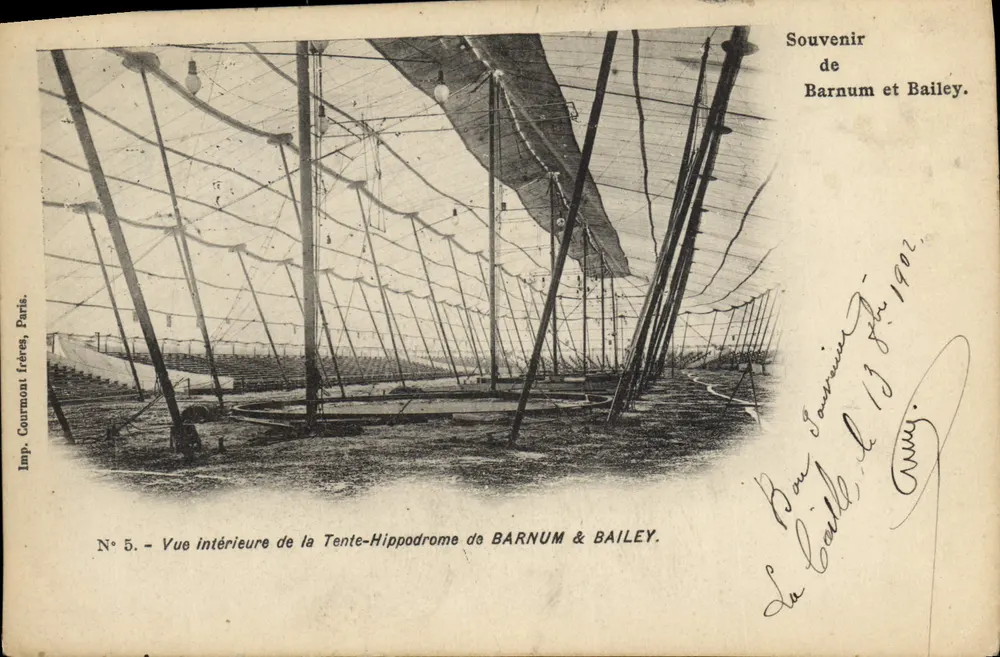 Innenansicht der Zelt-Reitschule von Barnum & Bailey — Erinnerungsstück von Barnum und Bailey — Verlag Courmont frères, Paris, Nr. 5 - Vorderseite