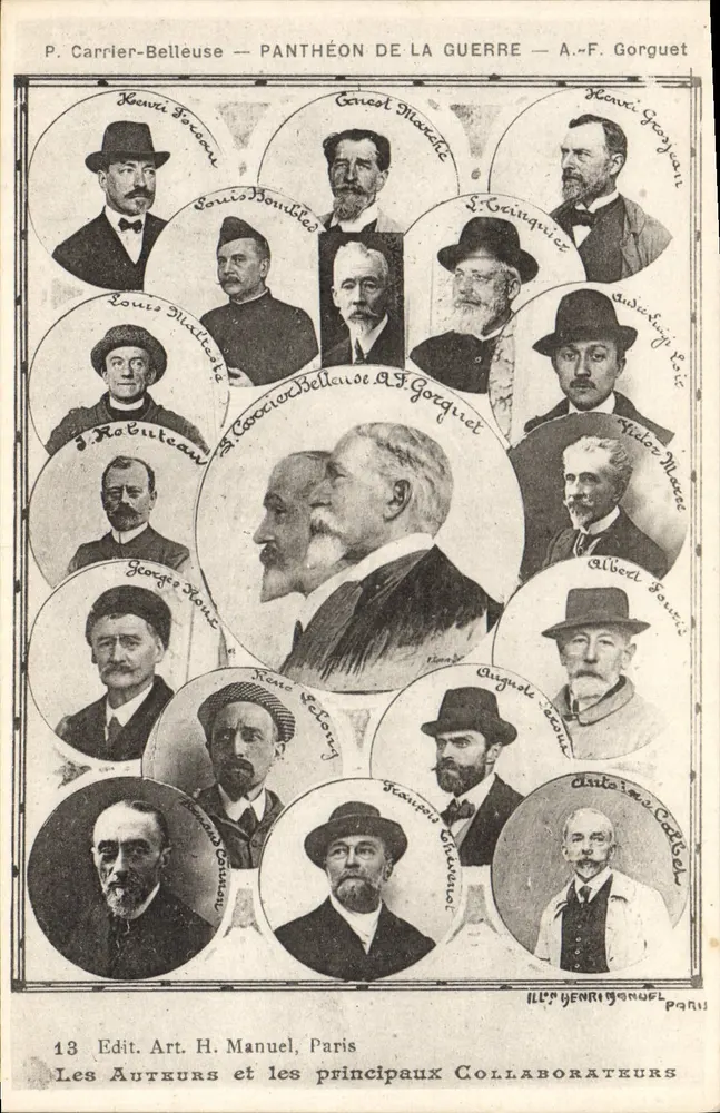 P. Carrier-Belleuse — PANTEON DA GUERRA — A.-F. Gorguet — Os Autores e os Principais Colaboradores — Edit. Art. H. Manuel, Paris - Frente
