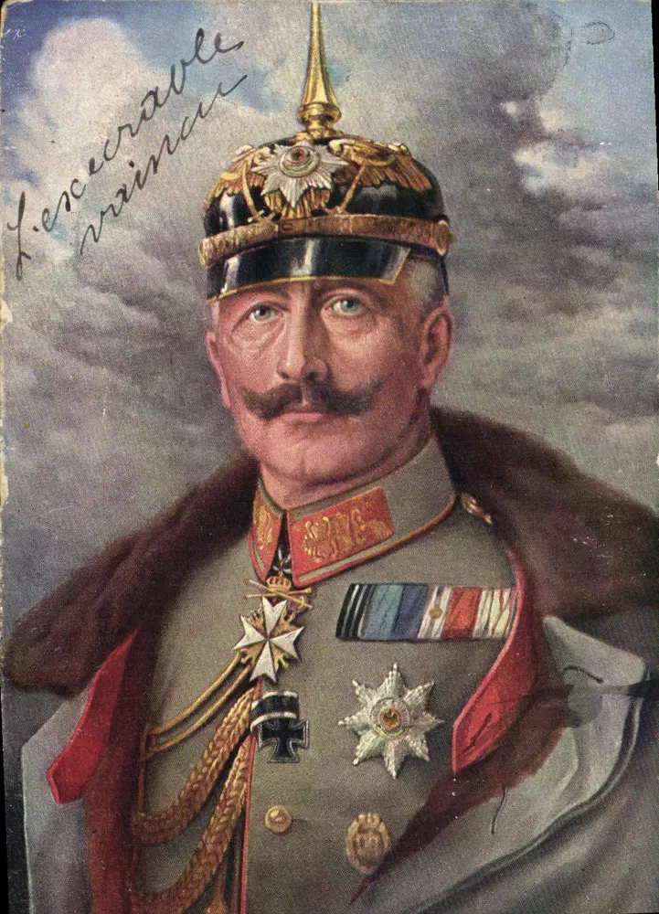 Imperador Guillaume II — retrato militar — Verlag Jul. Manias & Cie., Strassburg i. Els., n° 412 - Frente