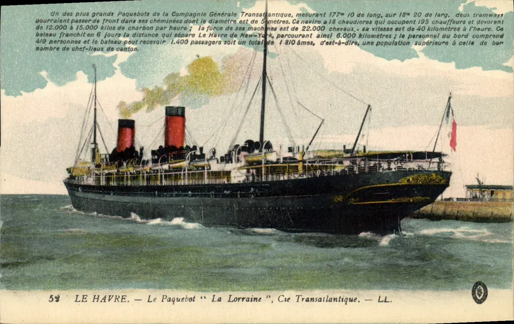 Le Havre — Das Dampfschiff "La Lorraine", Compagnie Transatlantique — LL - Vorderseite