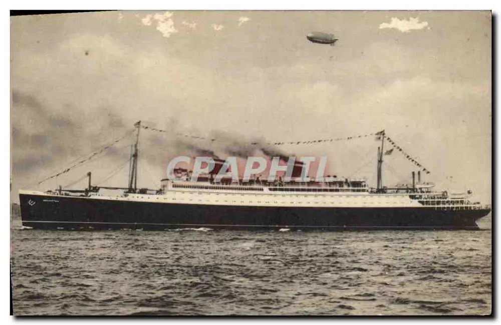 S.S. Manhattan — World's Fastest Cabin Liner — United States Lines, imprimé sur la carte - Frente