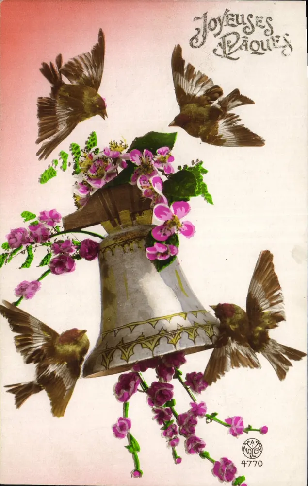 Sinos de Páscoa — pássaros e flores — Crayon Noier n°4770 - Frente