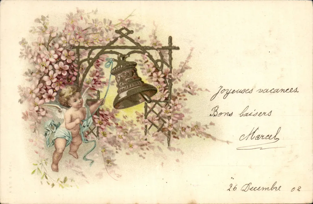 Buscador de ouro - Anjo tocando uma sineta sob flores — editor A. A. D. N. E. (n° 12) - Frente