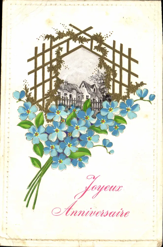 Flores azuis — Aniversário — Carta postal - Frente