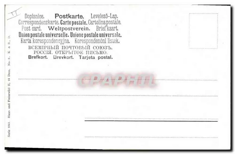 Rochos e chamois — Série 1041 — Hanr. und Federwild II, 12 Dess. — União Postal Universal - Verso