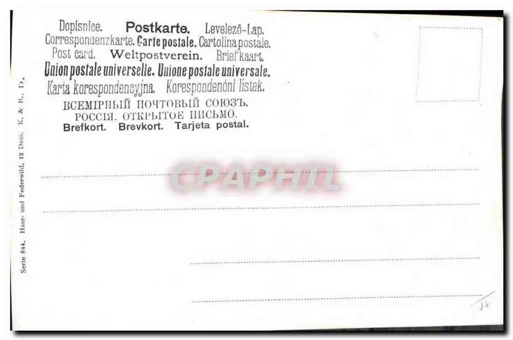 Cervo em um paisagem montanhosa — editor K. & R., série 844 - Verso