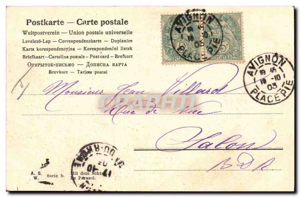 Frau mit Schirm — Verlag A.S. Serie b. — Avignon - Rückseite