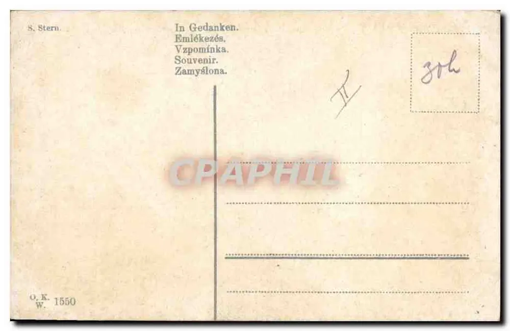Frau in weißem Kleid, das sich an einen Baum lehnt — Verlag O.K. Stern, Nr. 1550 - Rückseite