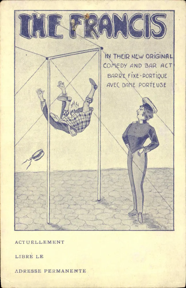 Les Francis — spectacle de cirque avec barre fixe-porteuse — éditeur L'Artistrigue, 36, rue Van Druck, Bruxelles - Awers