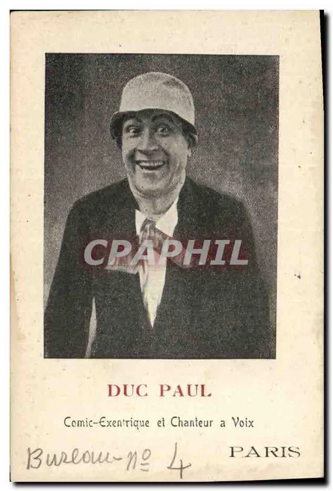 Duque Paul — Comic-Excentrico y Cantante a Voz — París, serie Bureloum-n°4 - Anverso