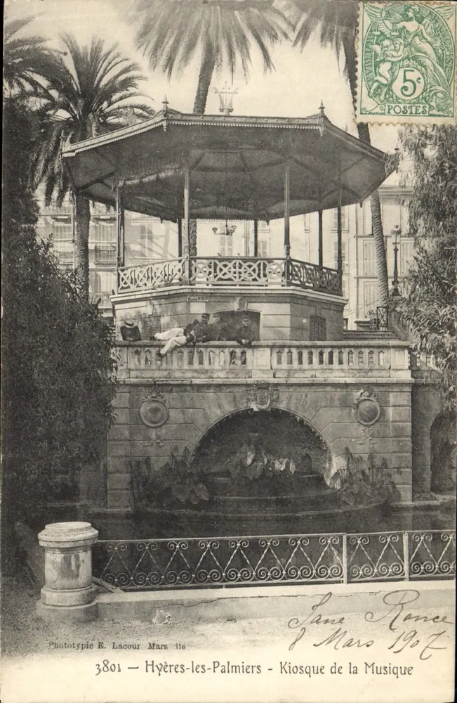 Hyères-les-Palmiers — Musikkiosk — Phototypie E. Lacour Mars 11e - Vorderseite