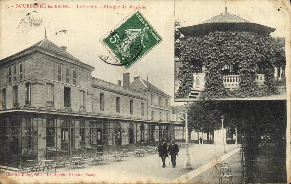 Bourbonne-les-Bains — Das Casino — Musikkiosk — Buchhandlung Dufey, Verlag — Imprimeries Réunies, Nancy - Vorderseite