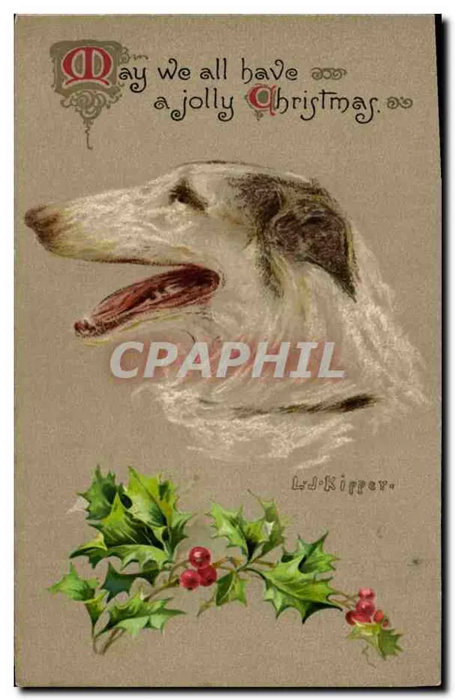 Cão da raça borzoi — Natal — E.C. Britten & Co. New York, N°1321 - Frente