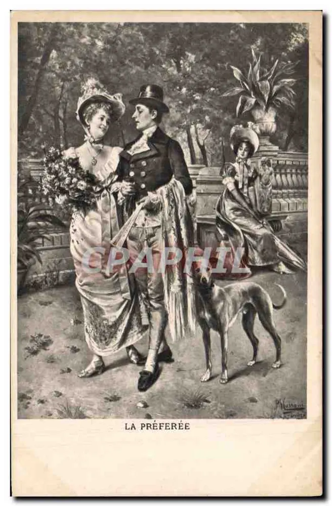 Die Favoritin — Garten-Szene mit Paar und Hund — Musson, Nr. 147 - Vorderseite