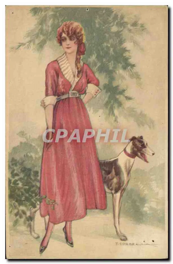 Frau in rotem Kleid und Rennhund — T. Colbe — Serie 237-4 - Vorderseite