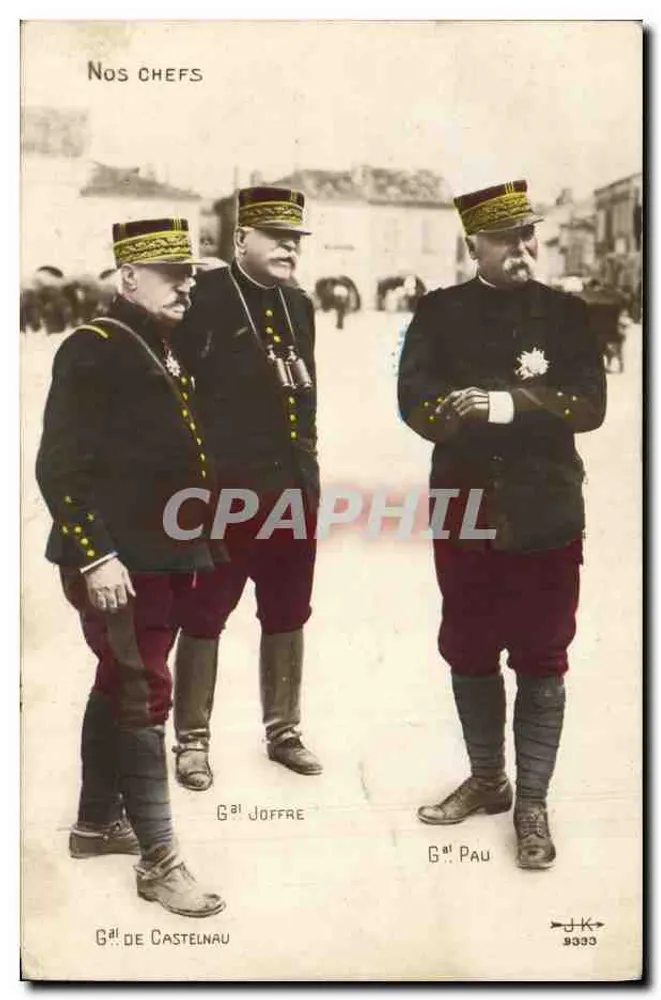 Unsere Führer — General de Castelnau, General Joffre, General Pau — Verlag JK, Nr. 9333 - Vorderseite