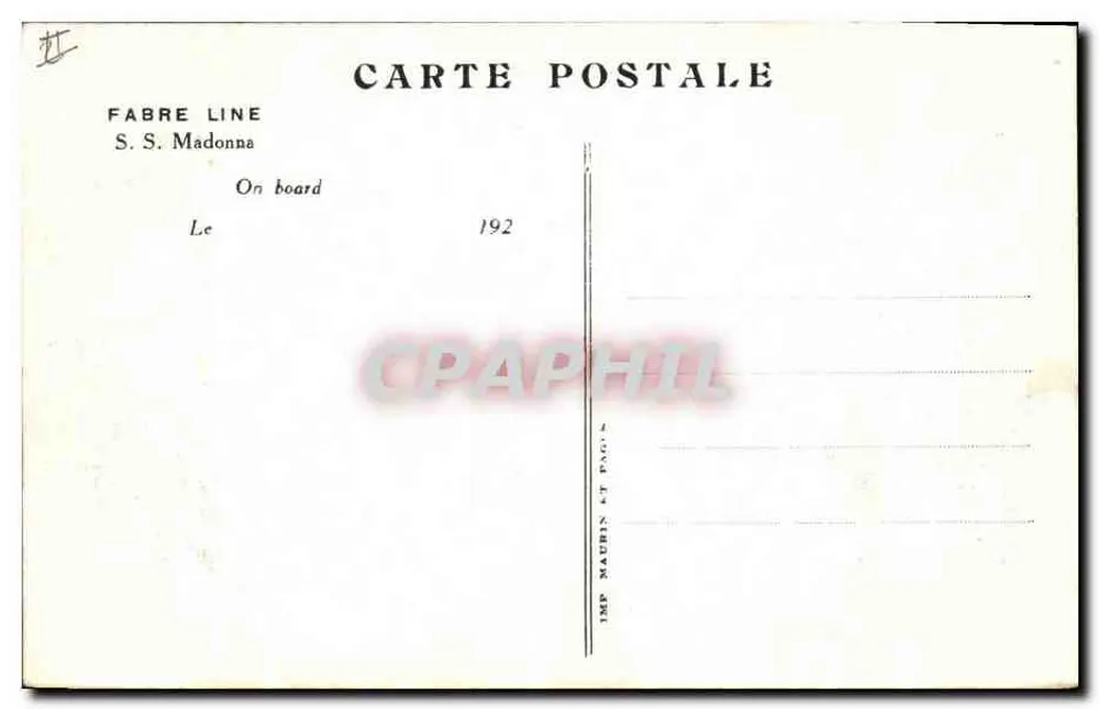 S.S. Madonnna — Navio da linha Fabre — Editor: IMP. MAUBIN & Fils - Verso