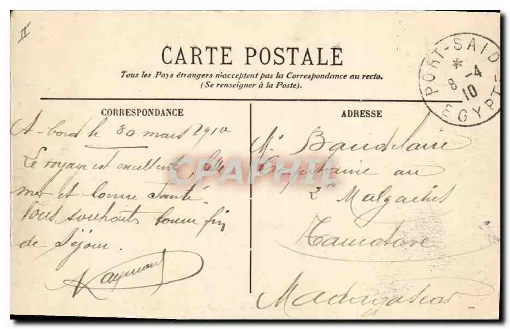 Melbourne por el mar — Messageries Maritimes — Editor E.L. n°1099 - Reverso
