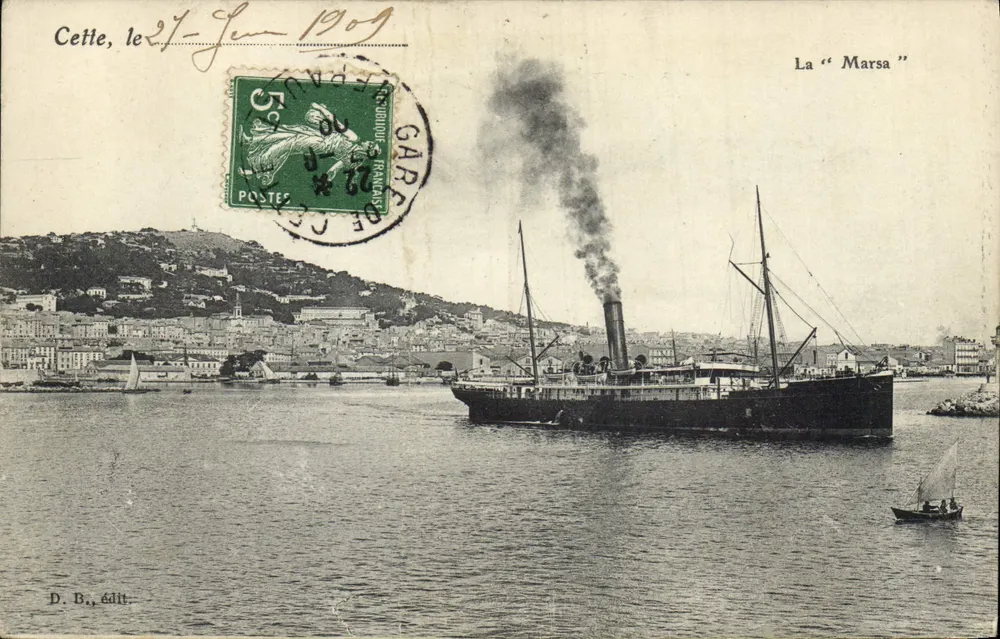 Cette — Vue du port avec le vapeur « Marsa » — D. B., édit. - Frente