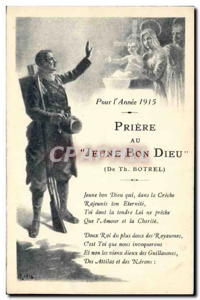 Soldat im Uniform — Gebet an den 'Jungen Guten Herrn' für das Jahr 1915 — (Von Th. Botrel) - Vorderseite