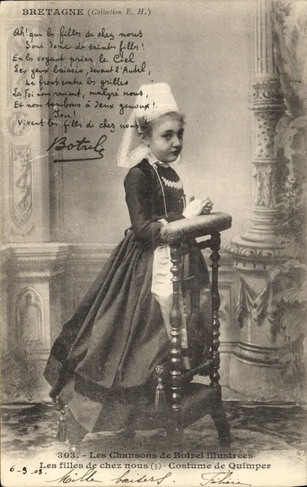 Mädchen im Kleid aus Quimper — Bretagne (Sammlung E.H.) — Illustrierte Lieder von Botrel, Nr. 303 - Vorderseite