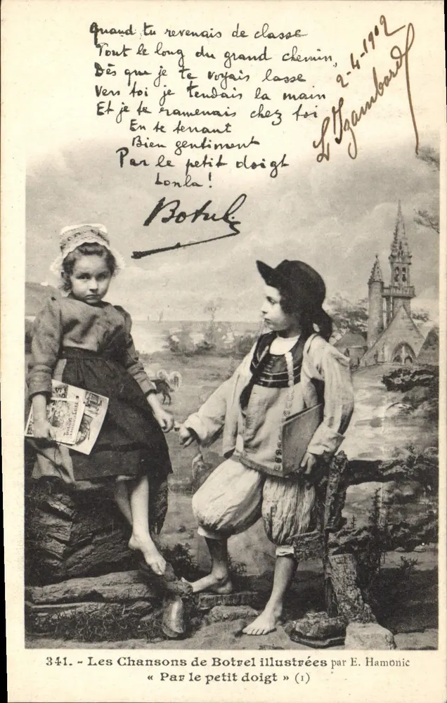 Zwei Kinder halten sich an der Hand — Les Chansons de Botrel illustriert von E. Hamonic — n°341 - Vorderseite