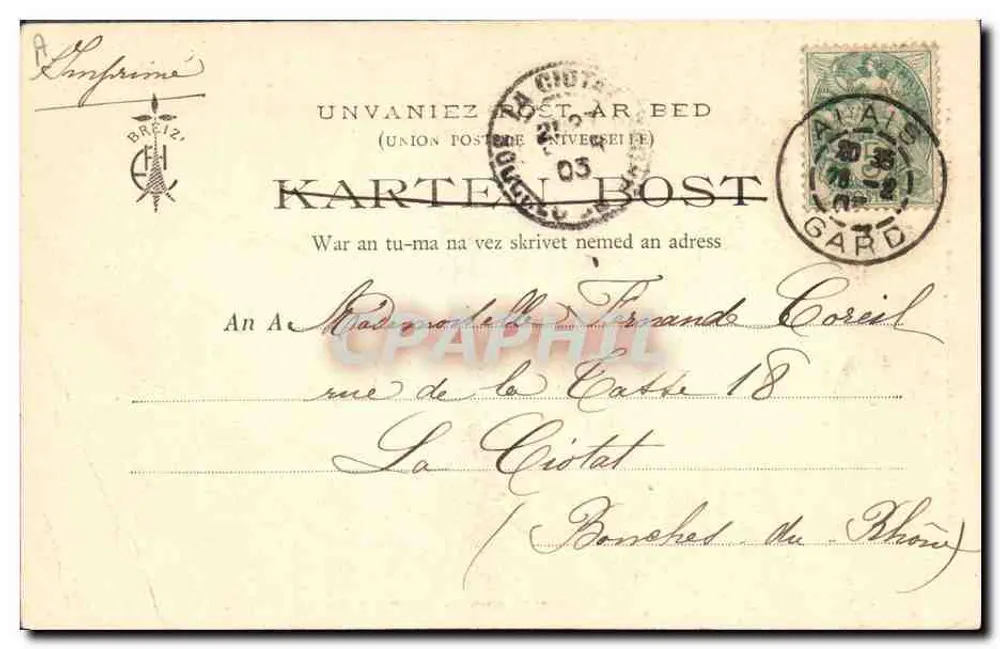 Théodore Botrel, Poeta Chansonnier Bretão — Coleção E. Hamonnic — n°200 - Verso