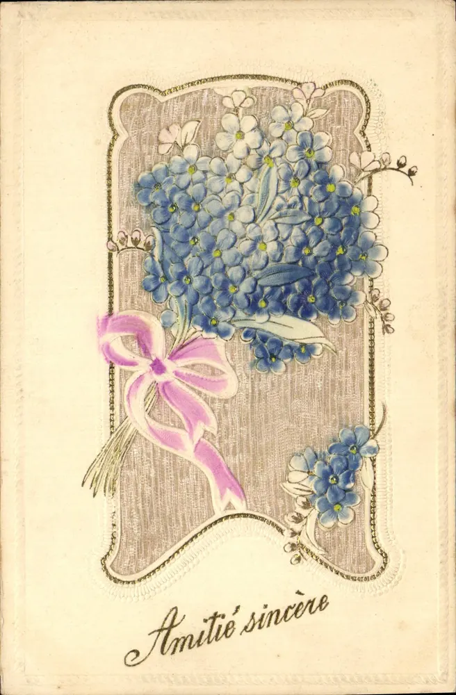 Arranjo de flores azuis — Amizade sincera — editor não visível - Frente