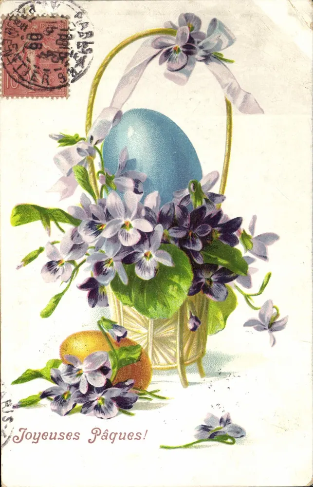 Bouquet de violetas y huevo de Pascua — editor no visible — número de serie no visible - Anverso