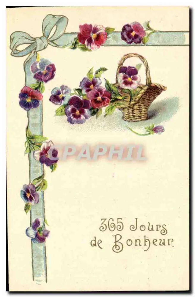 Pansies em um cesto — 365 Dias de Felicidade — K. F. Éditeurs, Série 01.627 - Frente