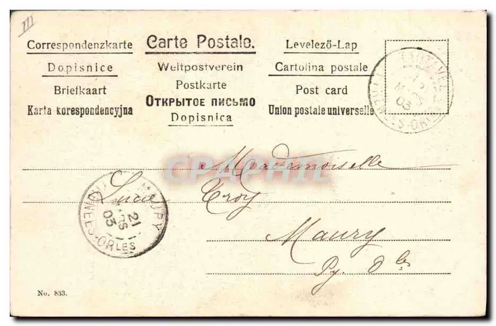 Jäger und Hunde im Wald — Jagdszene mit Hirschen — Verlag FEC & SCOLIKWITZ, Nr. 833 - Rückseite