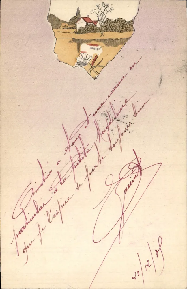 Landschaft mit Haus und Blume — Verlag Postkarte — Seriennummer nicht sichtbar - Vorderseite