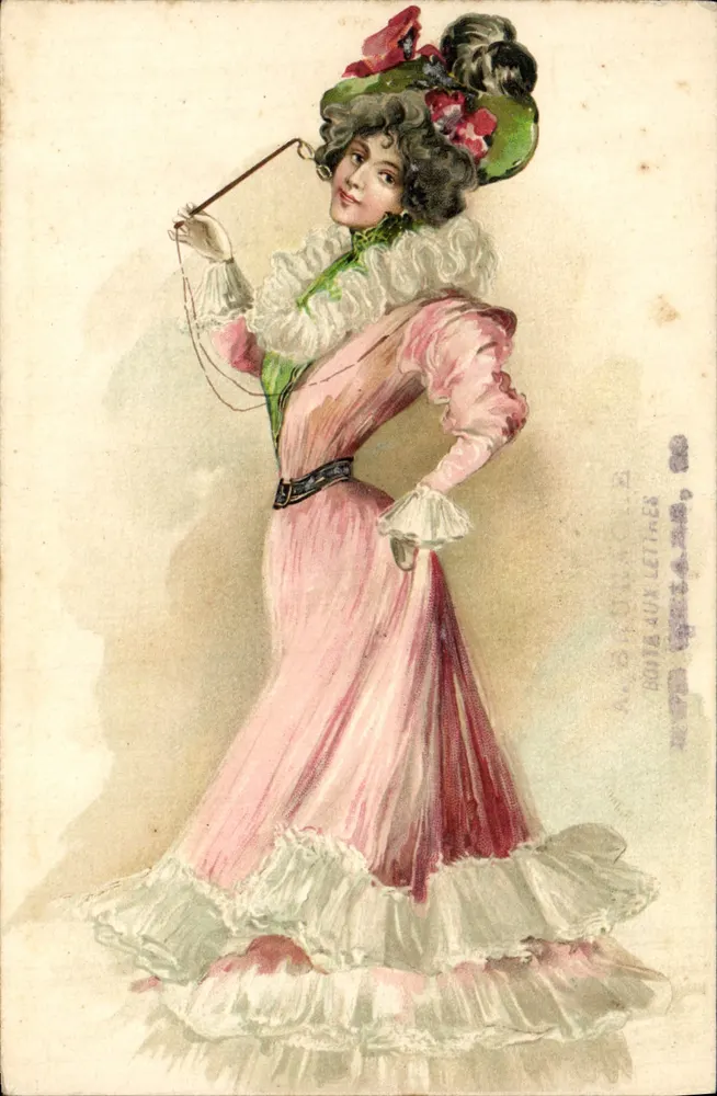 Frau in einem rosa Kleid und blumigem Hut — Illustration — A. Bon aux Lettres - Vorderseite