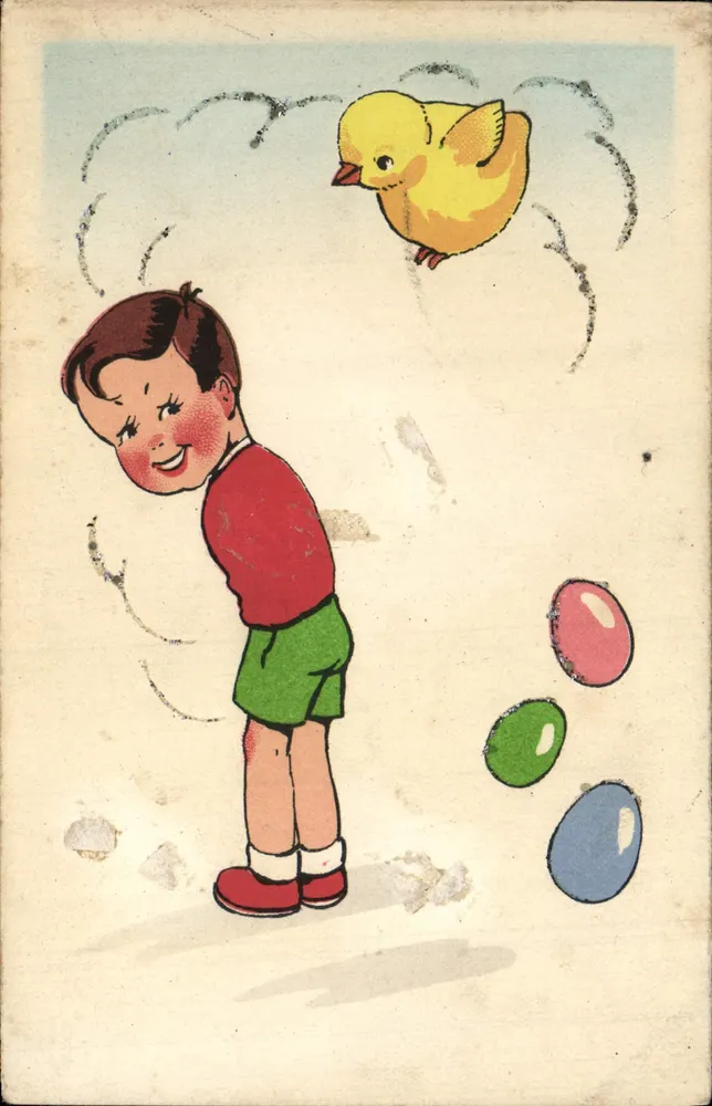 Kind spielt mit Ostereiern — ein gelbes Küken — Verlag Paris 12a, n° 819 - Vorderseite