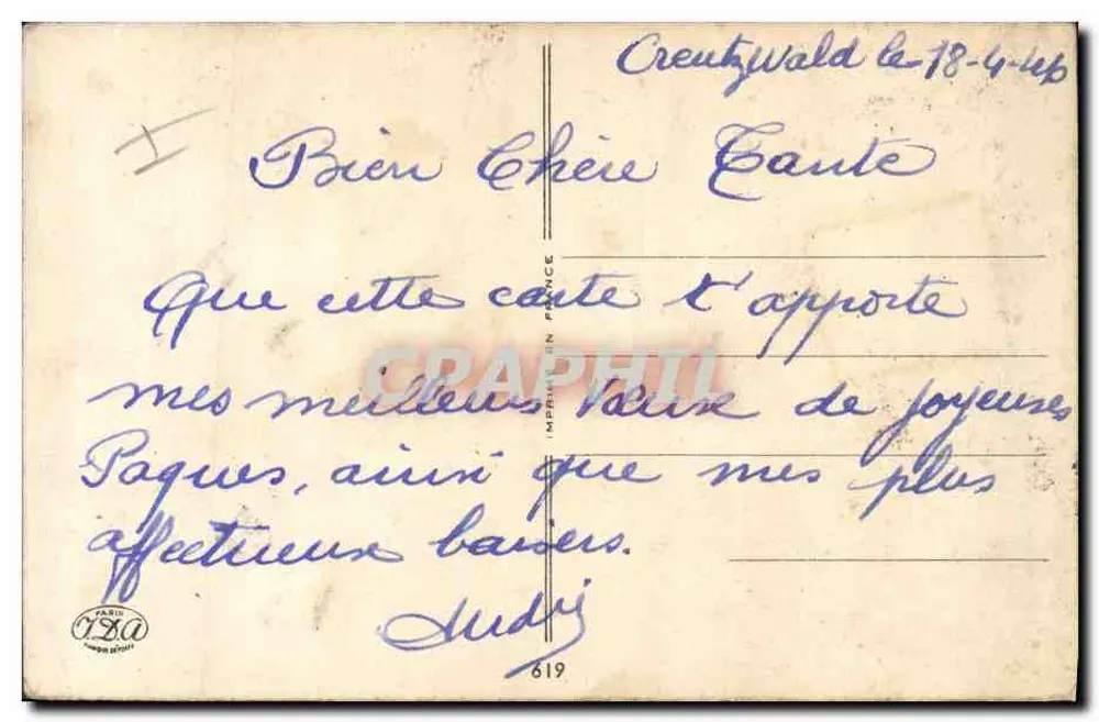 Kind spielt mit Ostereiern — ein gelbes Küken — Verlag Paris 12a, n° 819 - Rückseite
