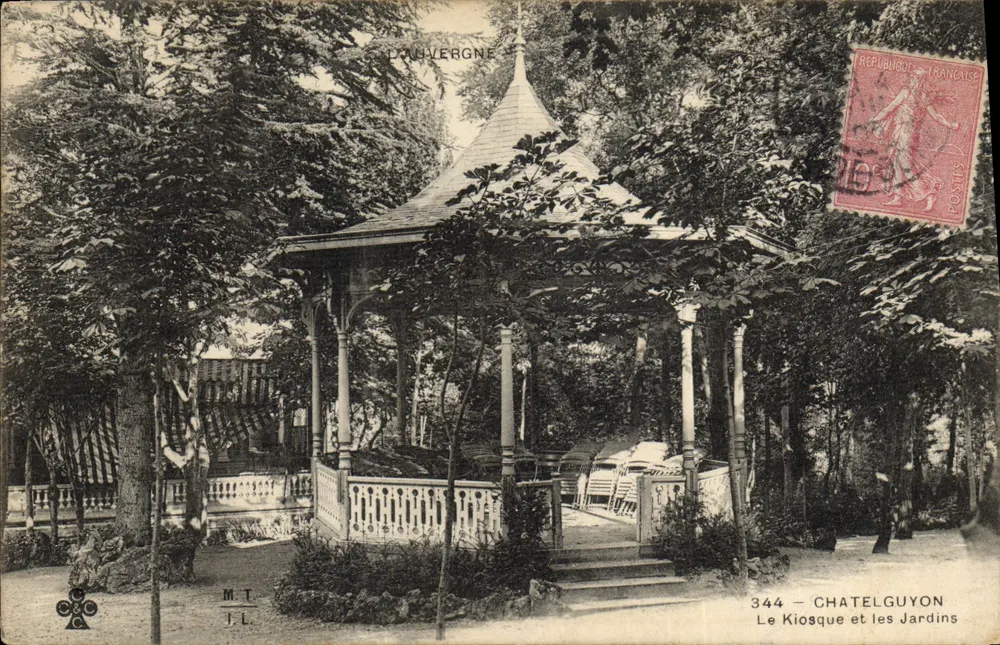 Châtelguyon — O Kiosque e os Jardins — M.T.L. n°344 - Frente