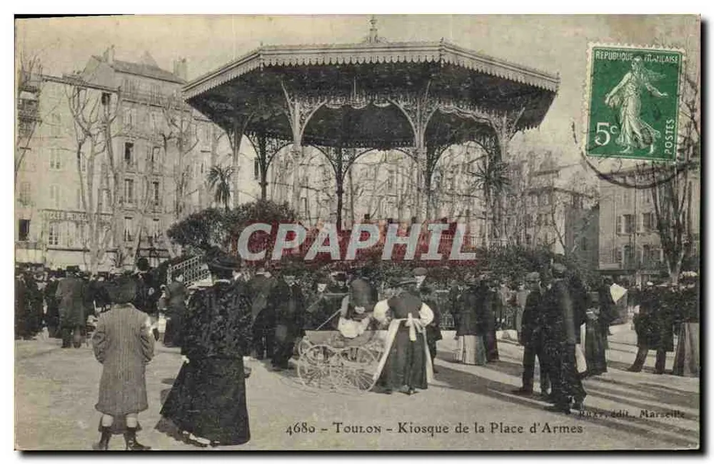 Toulon - Kiosque da Place d'Armes — editor N. R. & Cie, Marselha, n° 4680 - Frente