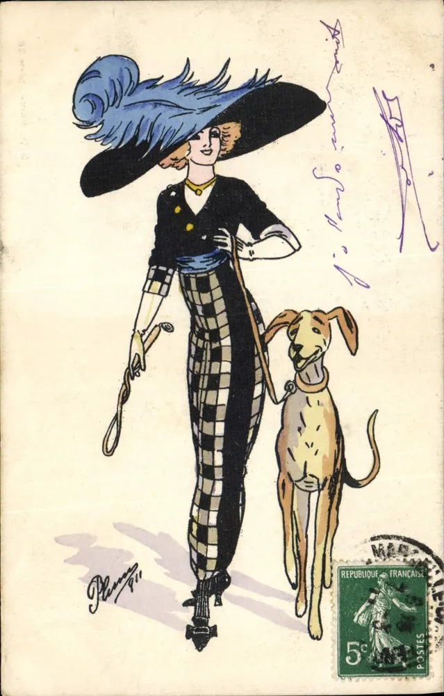 Mulher elegante com cachorro — ilustração de Plenny — G.H. Paris, Série 29 - Frente