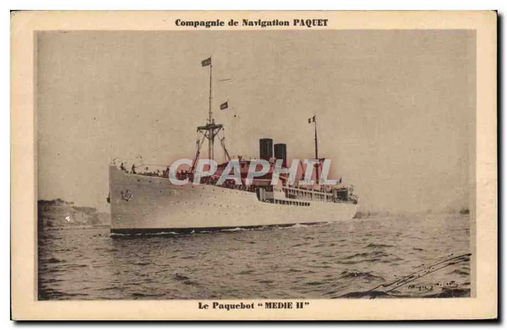 Das Dampfschiff "MÉDIE II" — Compagnie de Navigation PAQUET — unaufgedrucktes Datum - Vorderseite