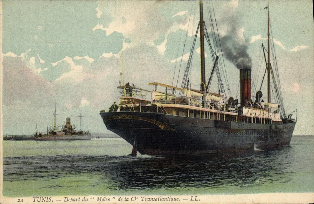 Tunis — Abfahrt des "Moïse" der Transatlantischen Gesellschaft — LL - Vorderseite