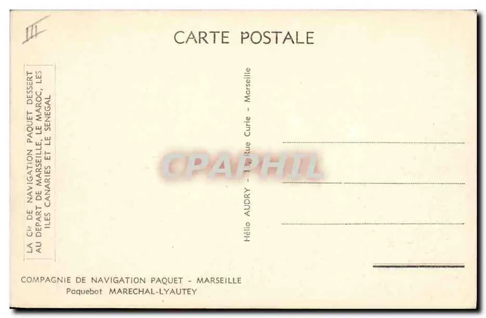 Dampfer Marechal-Lyautey — Compagnie de Navigation Paquet — Marseille - Rückseite