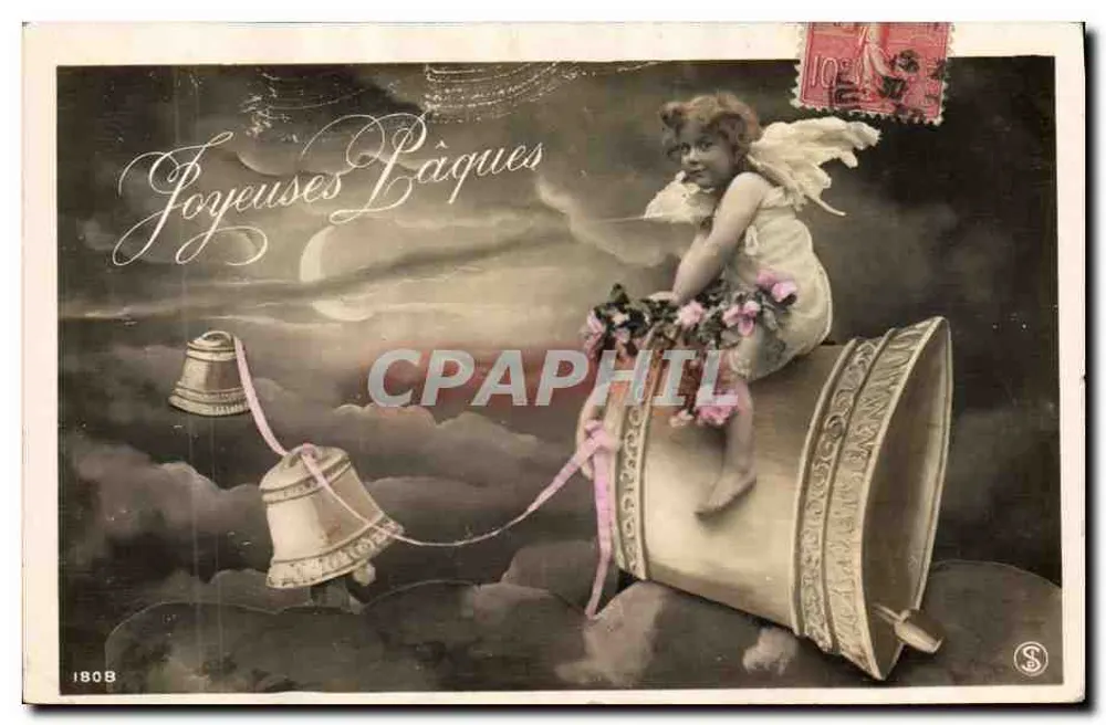 Anjo com flores — sobre sino — editor S, n° 1808 - Frente
