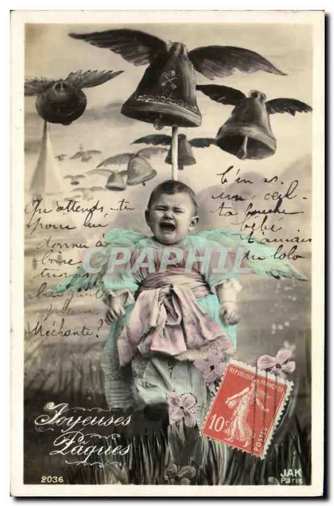 Criança com sinos asas — Felizes Páscoas — JAK Paris n°2036 - Frente