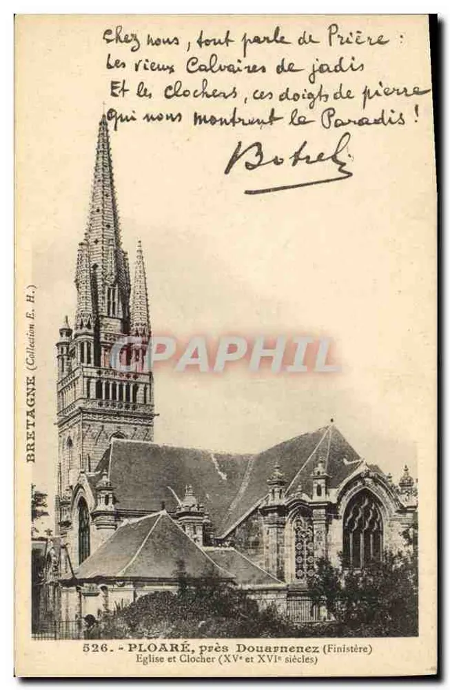 Ploaré, nahe Douarnenez — Kirche und Turm (15. und 16. Jahrhundert) — Sammlung E. H. - Vorderseite