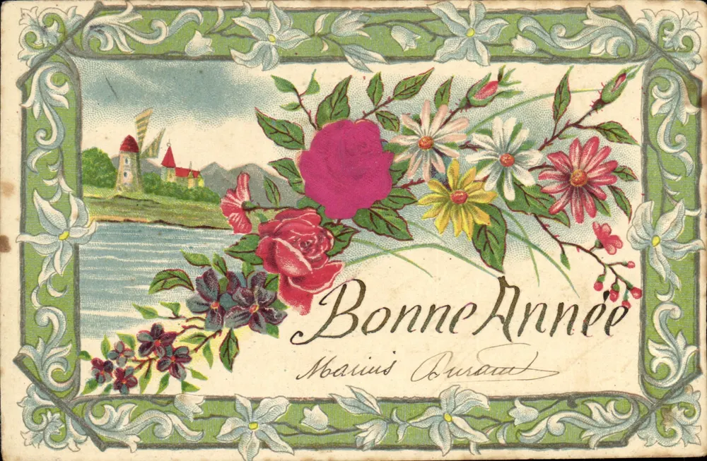 Flores e moinho de vento — Boa Ano — Marius Bursaau - Frente