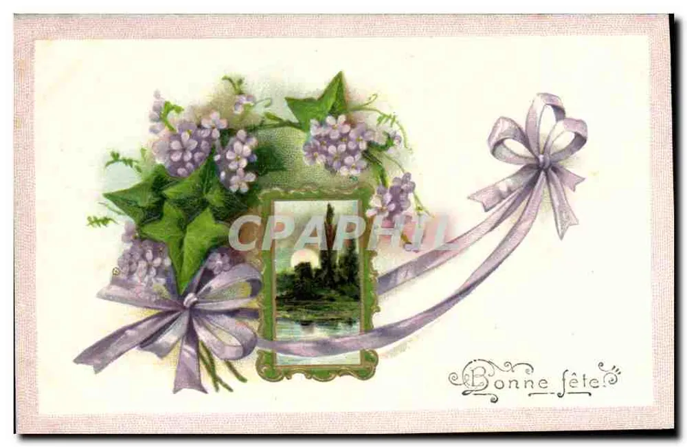 Bouquet lilak — decoratie met landschapsrand — Gelukkig verjaardag - Voorkant