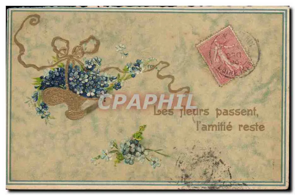 Bouquet de flores — As flores passam, a amizade permanece — editor não visível - Frente