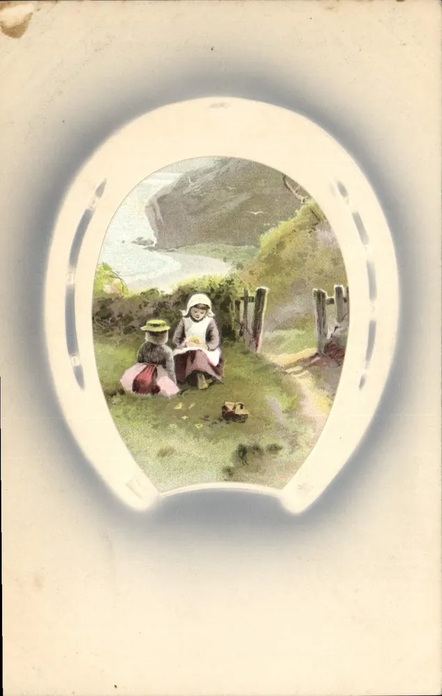 Zwei Kinder nahe einem Küstenweg — Landschaftsszene — Messrs. Birch, Leipzig, Serie 1888 - Vorderseite