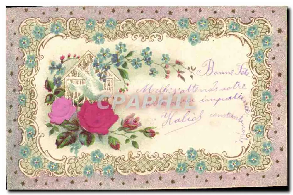 Flores e pássaro — Carta postal decorativa — União Postal Universal - Frente