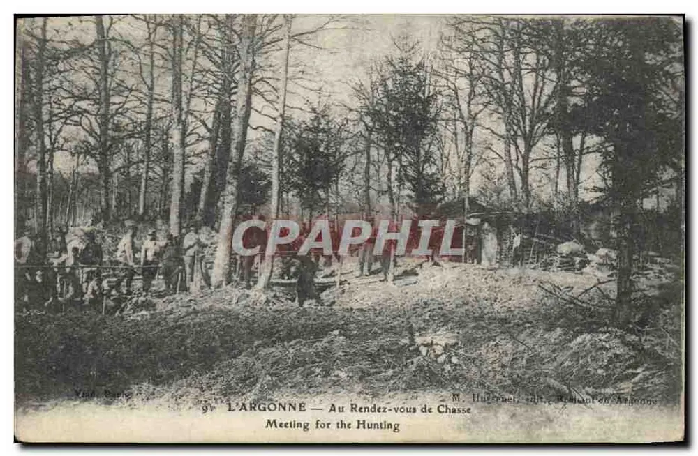 Die Argonne — Jagdverabredung — M. Huguet, Verlag, Replant in der Argonne - Vorderseite